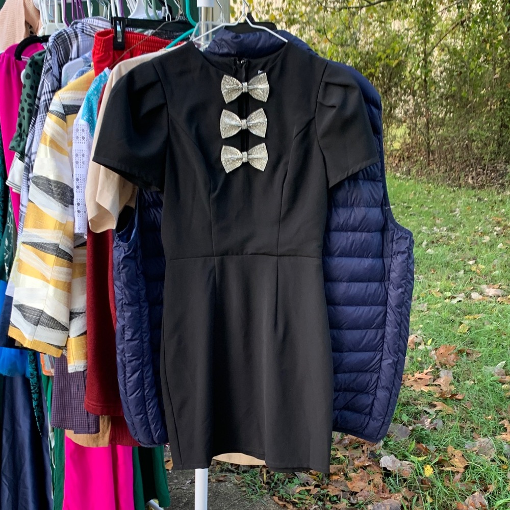 Elegant Black Dress with Bow Accents